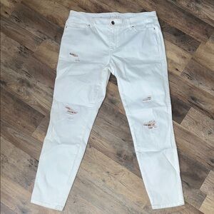 NWOT WHBM White / copper sparkle Distressed skinny ankle Jeans sz 10